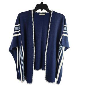 Womens OS Navy Blue Knit Nautical Coastal Chic Layering OpenFront Cardigan Shawl